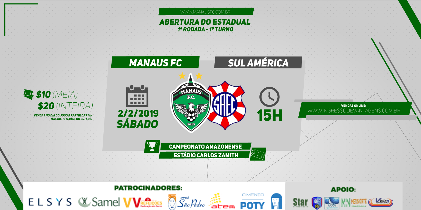 Manaus FC x Sul América: ingressos disponíveis para venda pela internet