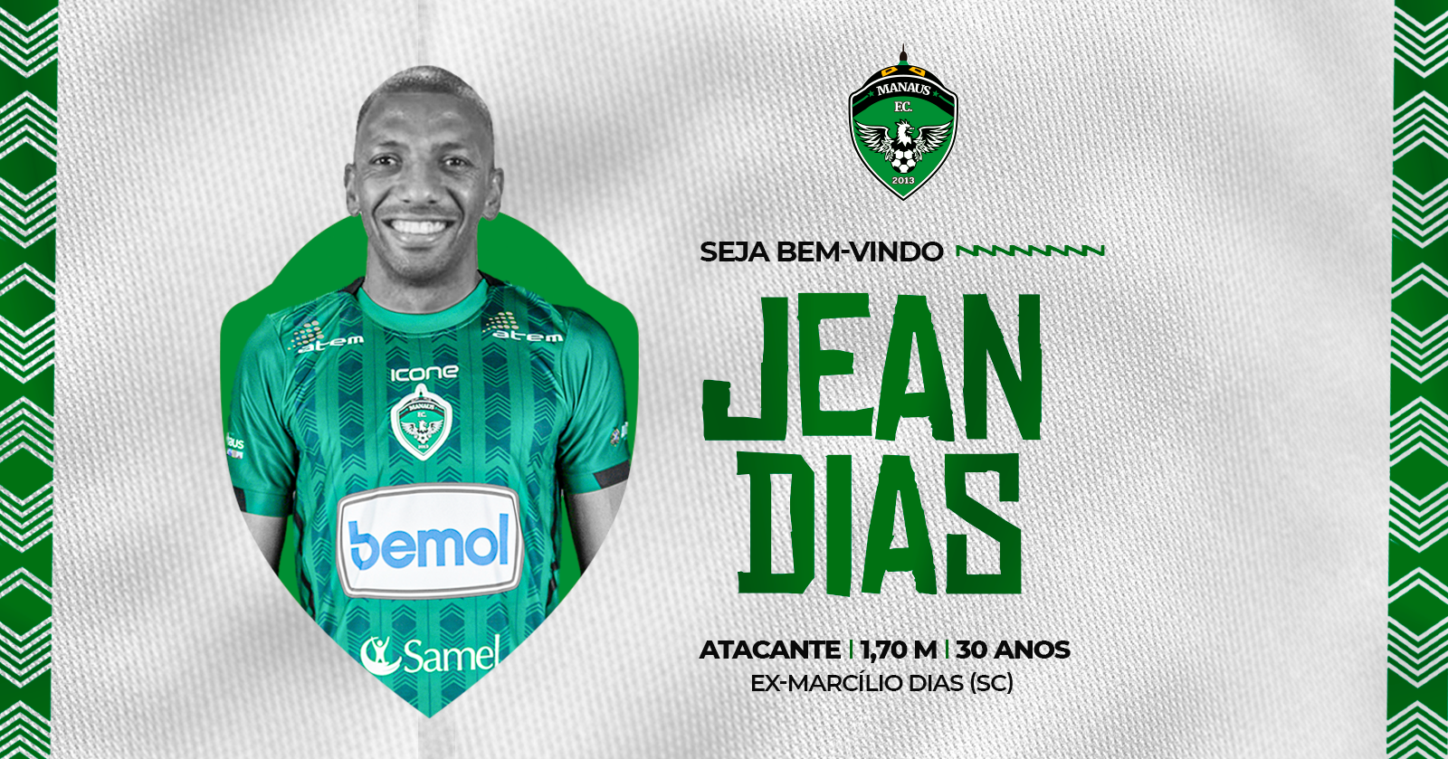 Manaus FC anuncia atacante Jean Dias como novo reforço
