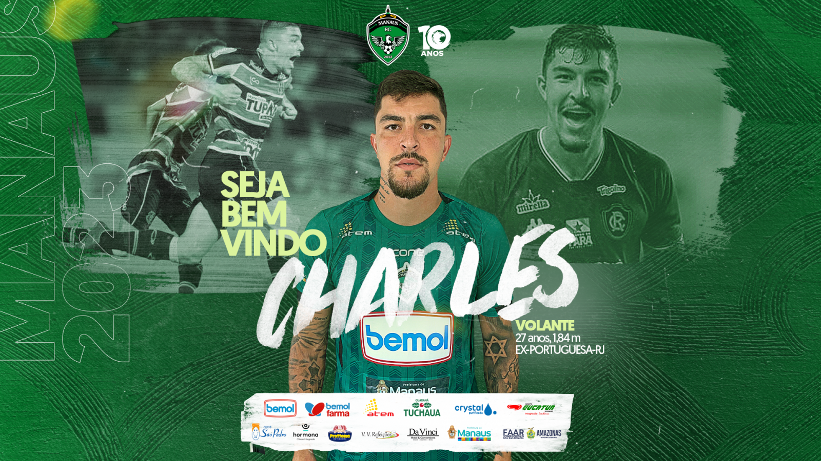 Manaus anuncia a contratação do volante Charles, ex-Portuguesa-RJ