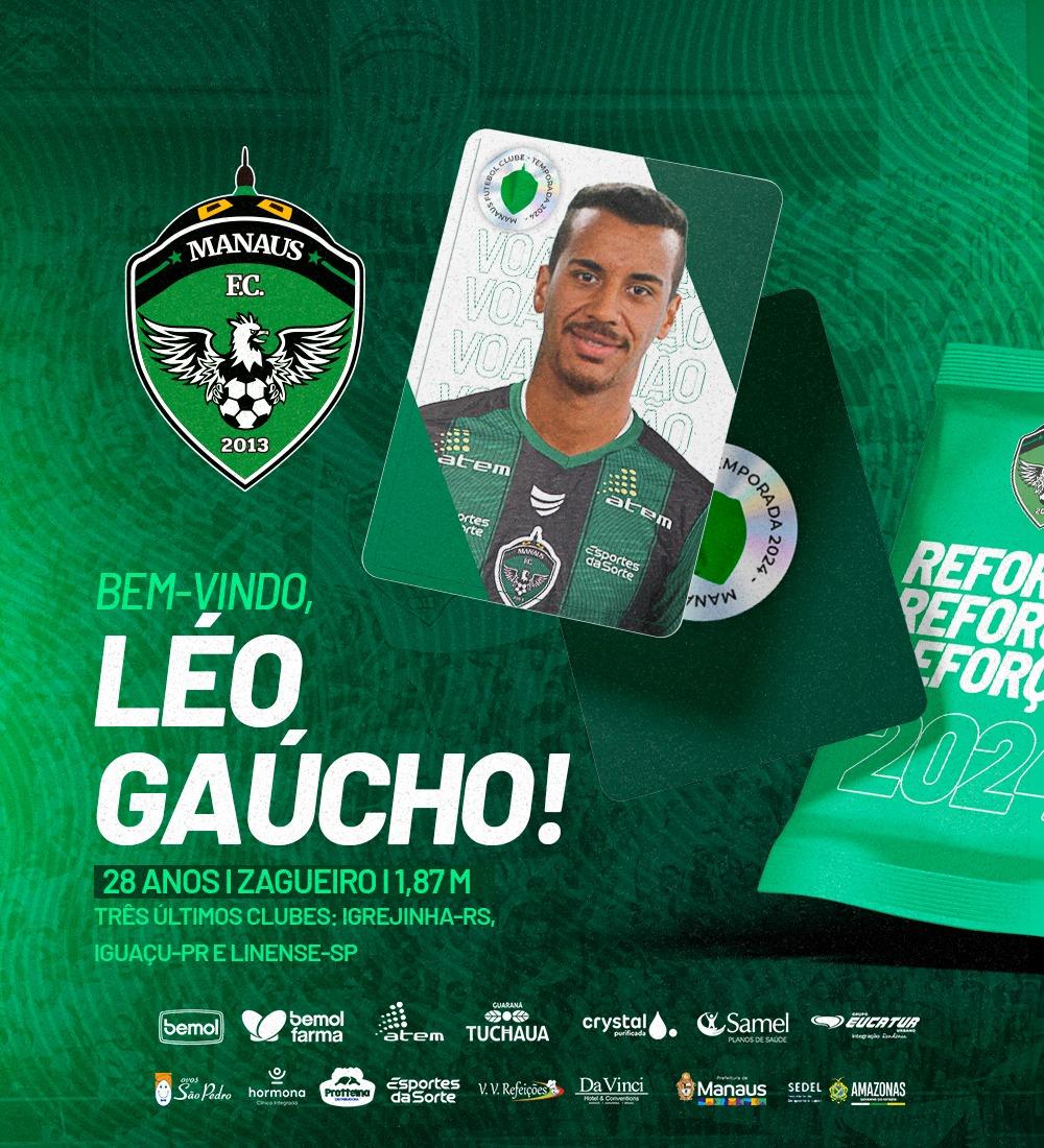 Manaus FC acerta com zagueiro Léo Gaúcho para a temporada de 2024